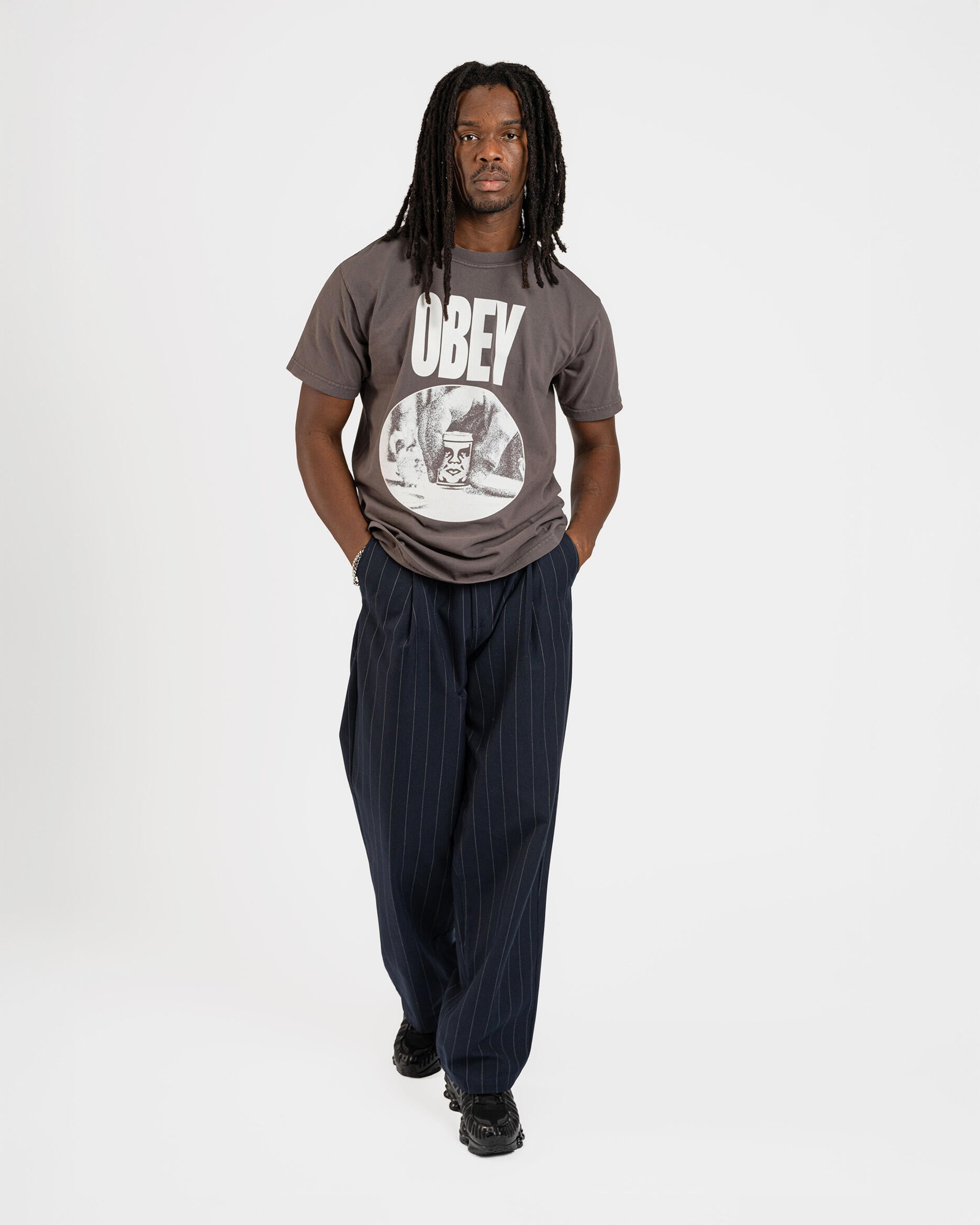 Obey Dean stripe pleated pant | 142020262-MNVY | AFEW STORE